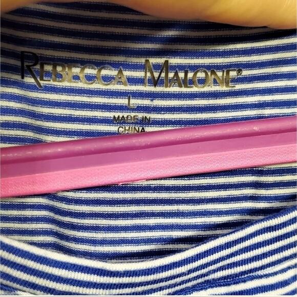 Rebecca Malone blue and white striped lane trimmed tunic size‎ large - Picture 5 of 6